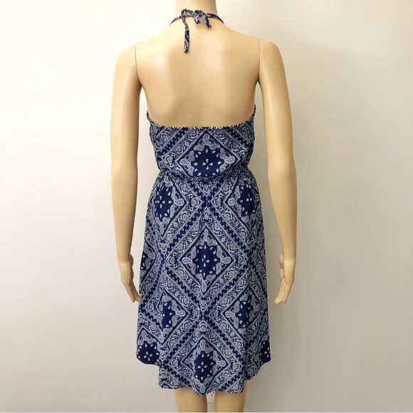 Vintage Halter Sexy Blue Floral Pattern Artsy High Low Mini Dress. Small-Medium - Picture 2 of 11